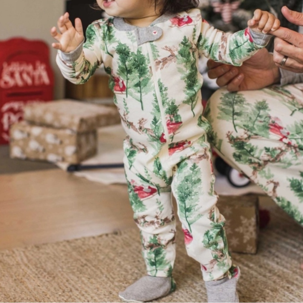 Burt's Bees Baby Cream Holiday Print Zip Pajamas